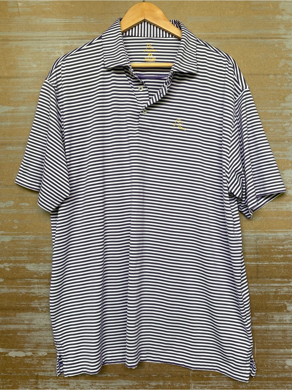 Rhoback Birdie Stripe Performance Polo Shirt Golf Stretch Purple LSU Mens XL